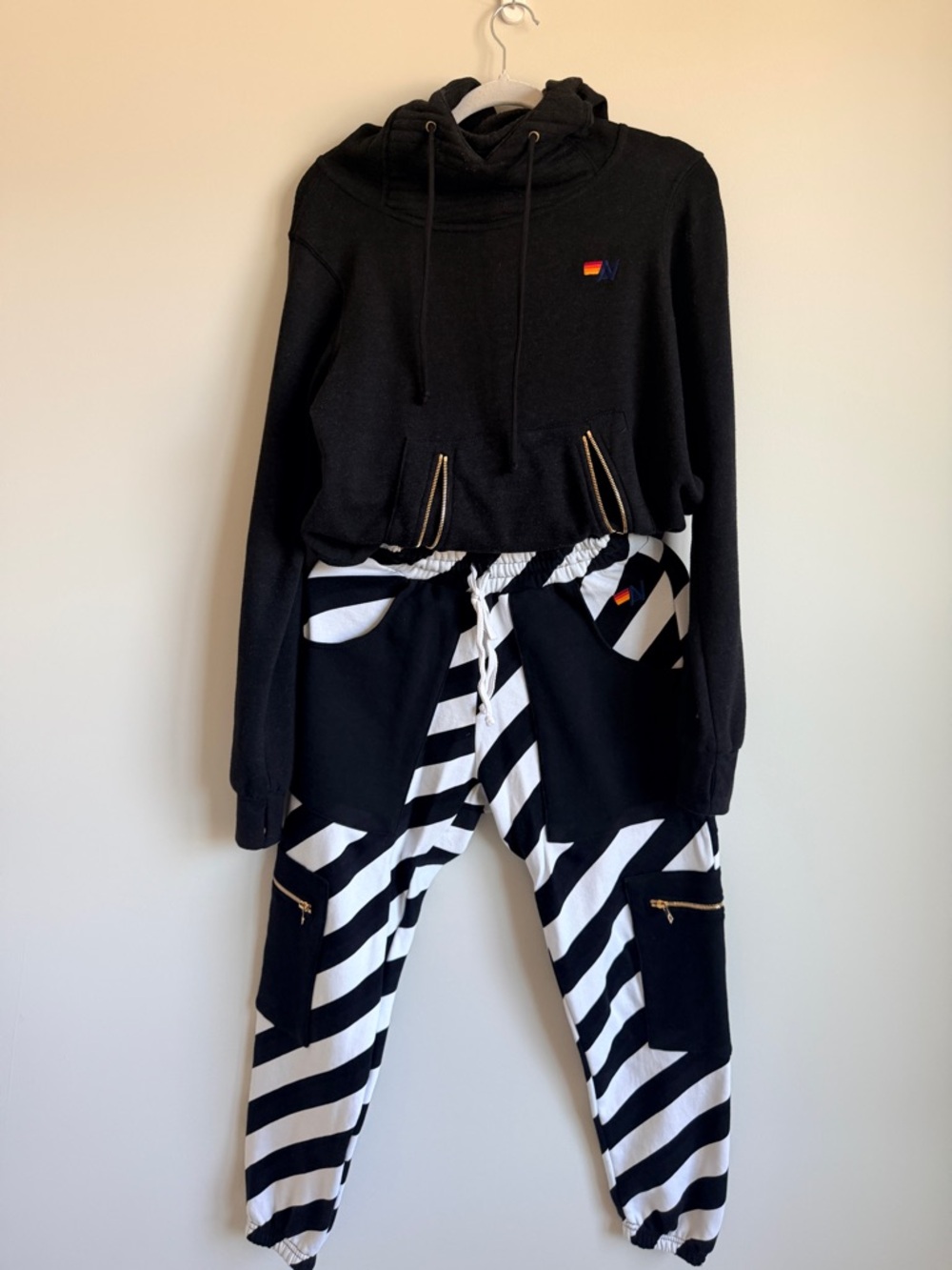 Aviator Nation Black Hoodie with Black & White Striped Joggers